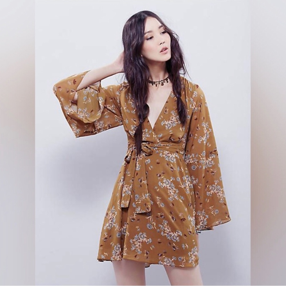 Free People Lilou Dress Toffee Combo Long sleeve cocktail dress - Picture 3 of 11